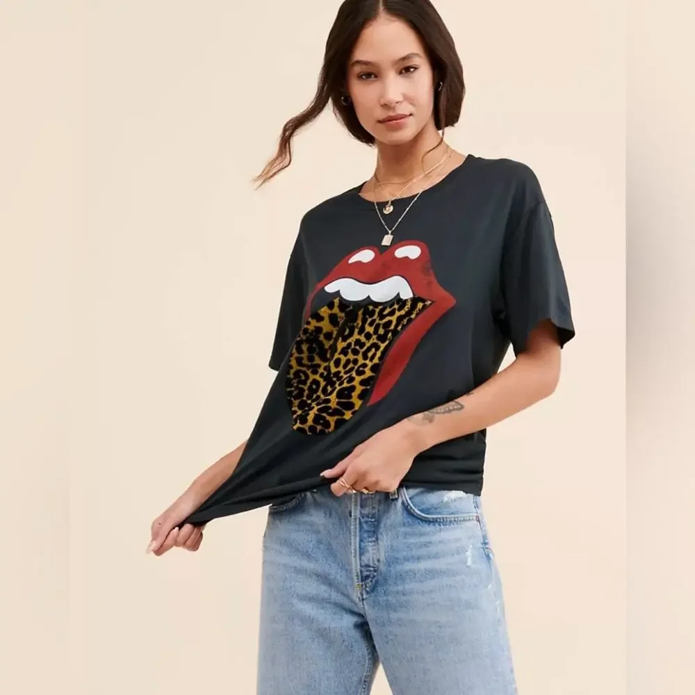 Daydreamer Rolling Stones Flocked Leopard Tongue Tee Size XS - Picture 2 of 9